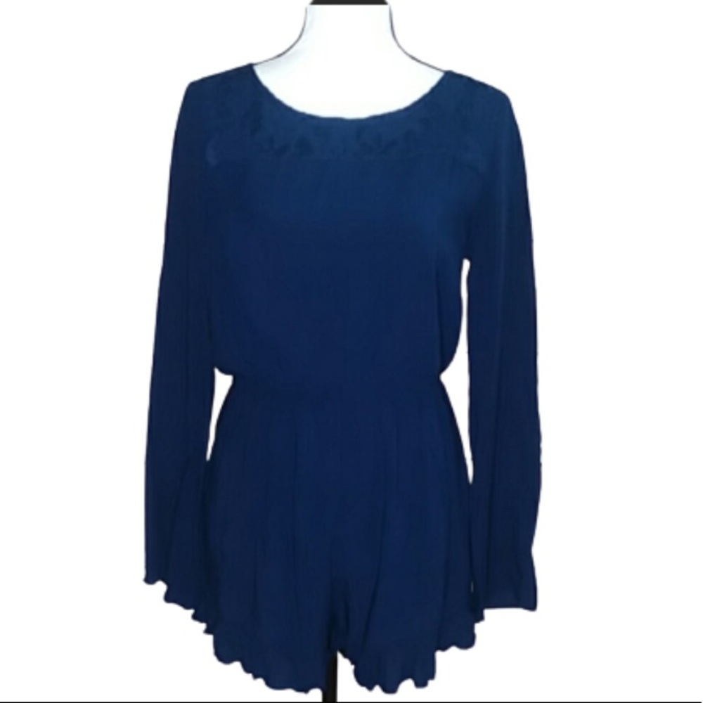 Altar'd State long sleeve open back navy romper size Md